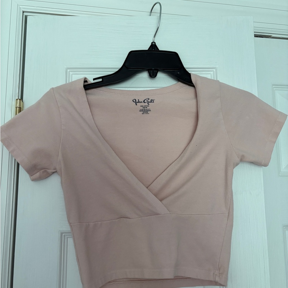 Brandy Melville pink Cream Wrap Crop Blouse